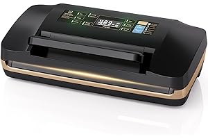 QIQIAOB 95kpa Vacuum Sealer Machine,Commercial Full Automatic Food Sealer,Powerful Sealing System with Double Heat Seal,Bags Storage, Easy-Lock Handle,Build-in Cutter,1 Bag Rolls and 10 pcs Pre-cut Bags