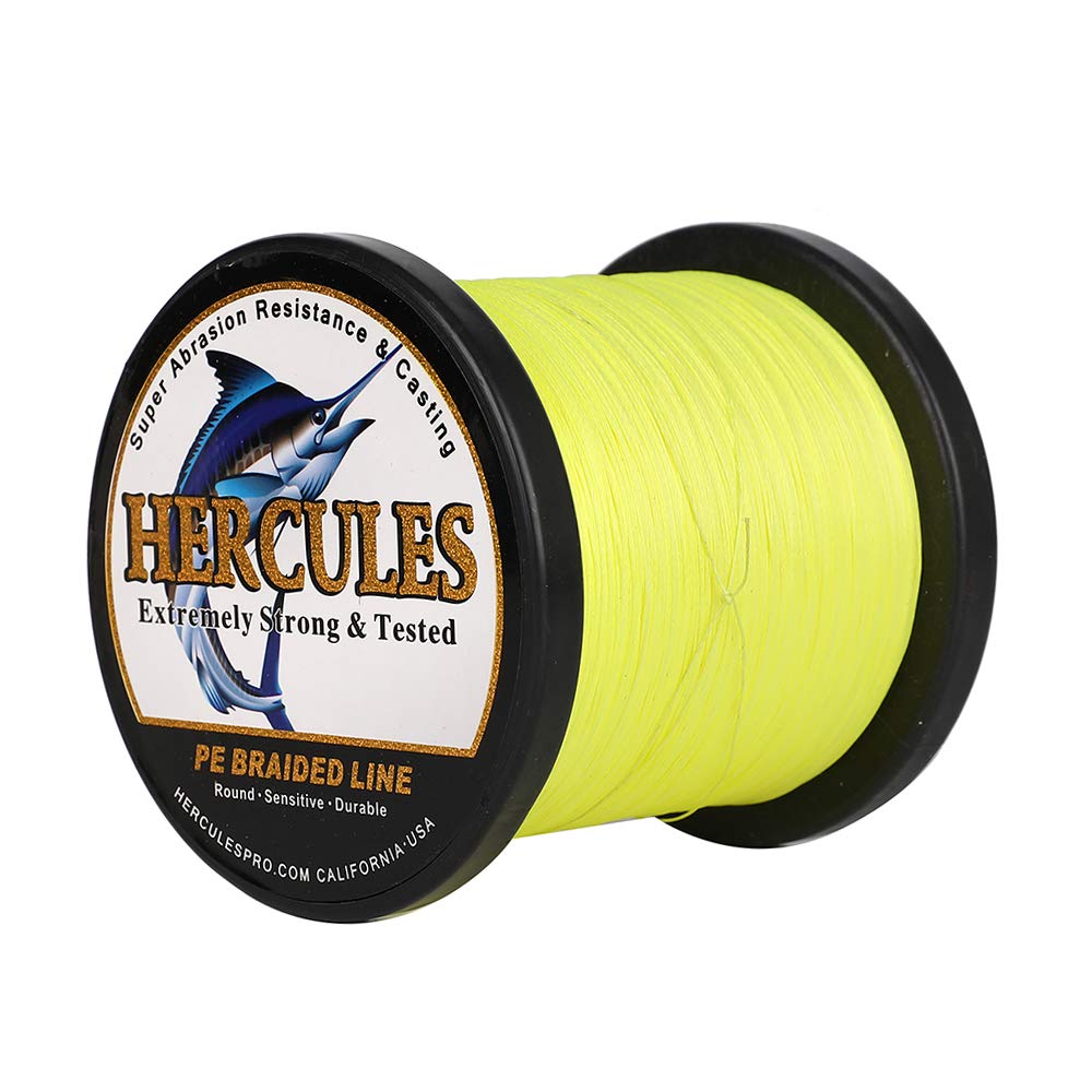 Hercules Super Cast 1000M 1094 Yards Braided Fishing Line 50 LB Test for Saltwater Freshwater PE Braid Fish Lines Superline 8 Strands - Fluorescent Yellow, 50LB (22.7KG), 0.37MM
