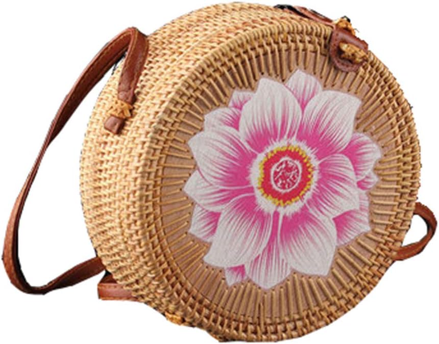 Round Woven Ata Rattan Bag Handmade Petal Rattan Shoulder Beach Bag Crossbody Bag Sunflower Style