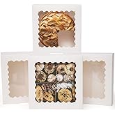 qiqee Auto-pop Up 30packs 10x10x2.5 Inch Cookie Boxes with Window White Bakery Box Pastry Box for Party、Birthday
