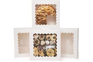 qiqee Auto-pop Up 30packs 10x10x2.5 Inch Cookie Boxes with Window White Bakery Box Pastry Box for Party、Birthday