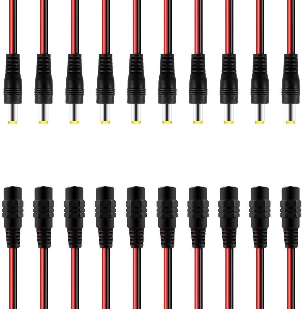DC Power Pigtail Cable,SINCODA New 10pack 10 inch(30cm) 2.1 x 5.5mm DC Power Pigtail Male+2.1 x 5.5mm DC Power Pigtail Female for CCTV DVR Surveillance Video System