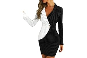 Aniywn Ladies Bodycon Blazer Dress Women Slim Fit Pinstripe Patchwork Bodycon Dress Suit Sets