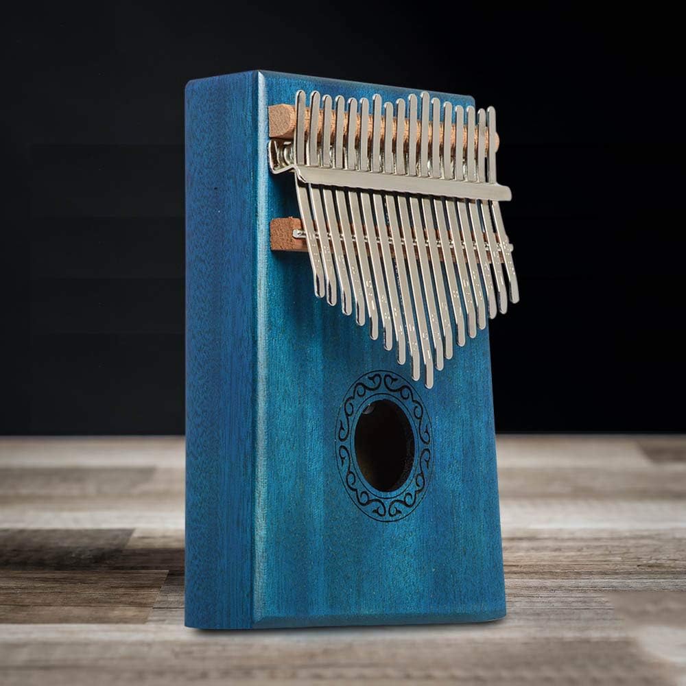17 keys India Kalimba Thumb Piano Solid Mahogany Wood Body Finger Piano (Blue)