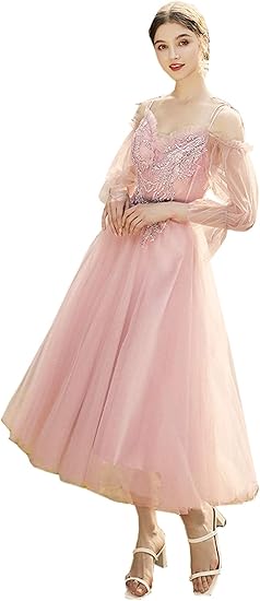 Amazon ブライズメイド ドレス ミディアムドレス 二次会ドレス パーティードレス ミモレ丈 フォーマル ワンピース二次会 演出司会 結婚式 お呼ばれ 花嫁 ピアノ発表会 謝恩会 披露宴 同窓会 女子会 編み上げ ピンク 4タイプ パーティードレス 通販