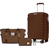 LARVENDER Luggage Sets 3 Piece, Hardside PP Carry On Suitcase with 360° Spinner Wheels TSA Lock Luggage Sets for Women, Maple