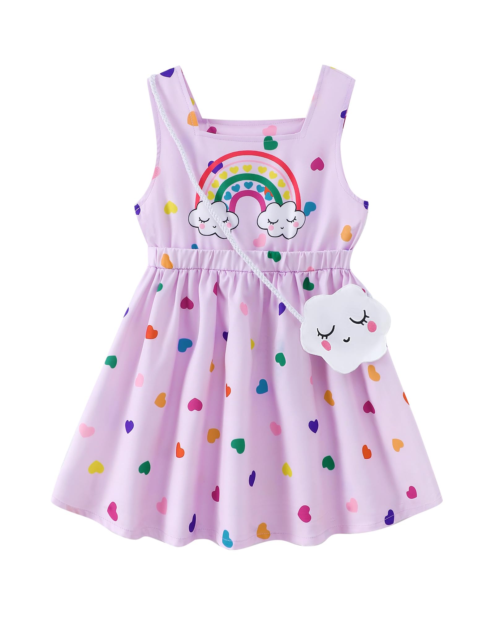 Photo 1 of Mioglrie Girls Dresses Little Girl Spring Summer Dress Purple Rainbow 4T 5T Dresses for Girls Sleeveless Sundress with Bag Outfits