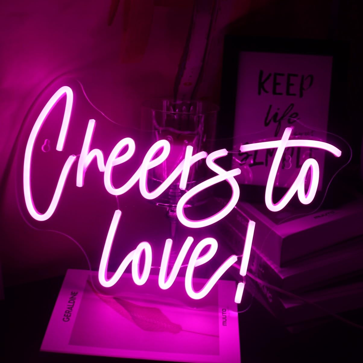 Led Cheers To Love Neon Sign USB Powered with Dimmer Switch Neon Lights for Room Home Bar Art Wall Decor Party Window Living Room Decor Wedding Engagement Wall Hanging Decoration (Pink)