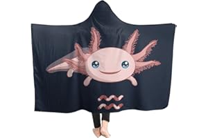 ARTIEMASTER Axolotl Hooded Blanket Soft and Lightweight Flannel Throw Suitable for Use in Bed, Living Room and Travel 60"x50" for Teens