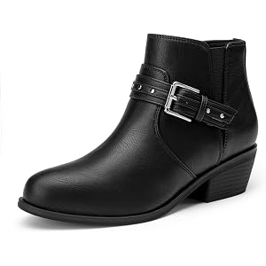 Athlefit Women's Chunky Low Heel Ankle Boots with Side Zipper | Comfortable Fall Booties with Soft Support Insole, Almond Toe