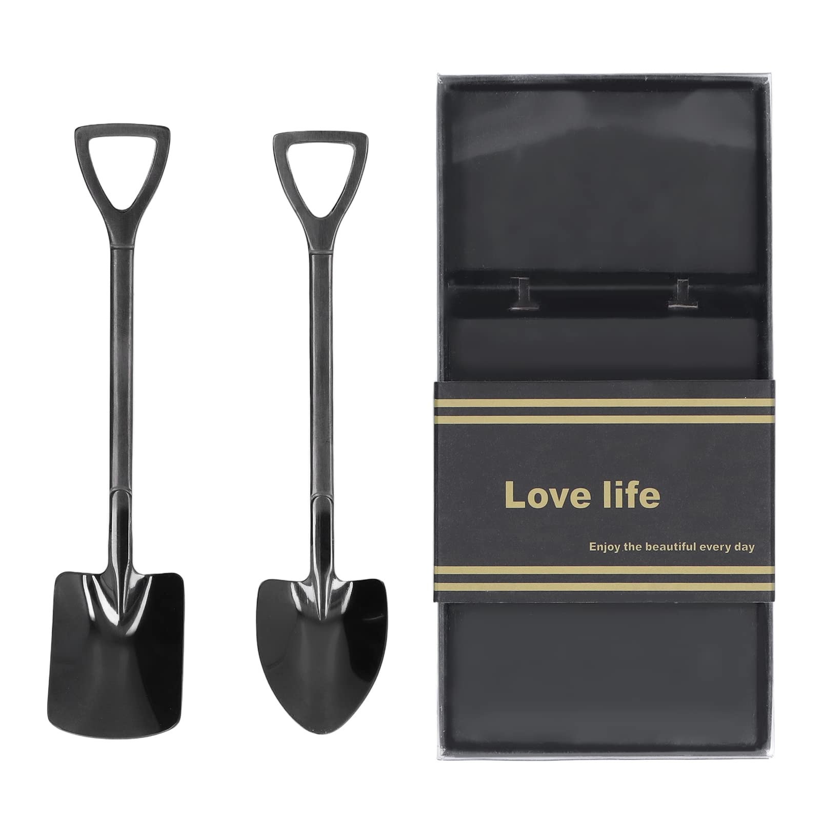Hapivida Shovel Spoons, Premium Stainless Steel Glossy Dessert Spoons for Ice Cream, Coffee and Tea, 2Pcs Set, Durable Kitchen Tableware for Family Parties and Dessert Shops