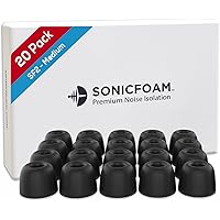 SONICFOAM Memory Foam Earbud Tips - Premium Noise Isolation, Replacement Foam Earphone Tips, 20 Pack for in Ear Headphone Ear
