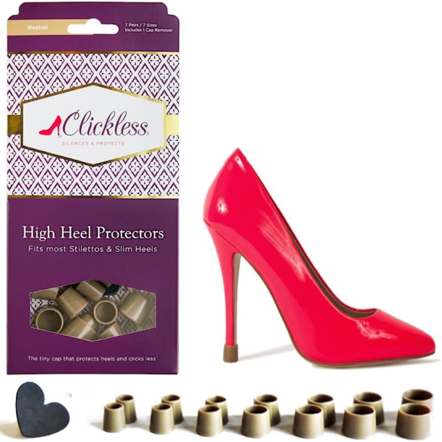 CLICKLESS High Heel Protectors - Heel Caps - 7 Pairs/7 Sizes - For Stilettos and Slim Heels