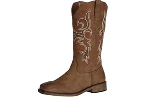 SheSole Women's Wide Width Cowboy Boots Square Toe Mid Calf Western Cowgirl Boots