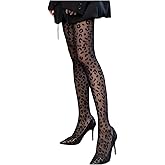 OYOANGLE Women's Leopard Print Tights Sheer Mesh Pantyhose High Waisted Party Rave Club Cheetah Stockings