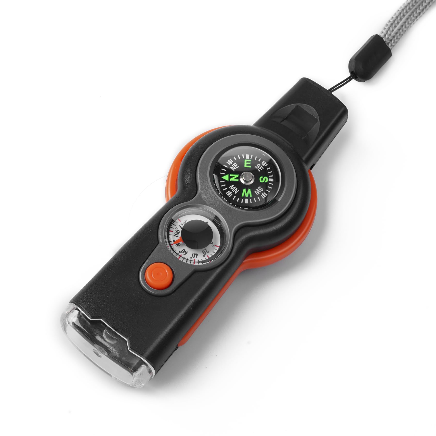 Photo 1 of binboll Emergency Survival Function Whistle, Outdoor Multifunctional Tool Safety Whistle with Lanyard, Ideal for Kayaking, Boating, Hiking, Camping, Climbing, Hunting, Fishing (Orange&Black)