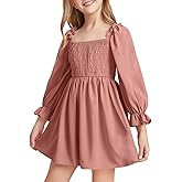 Little Girls Kids Summer Chiffon Ruffle Mini Dress Square Neck Lantern Sleeve Short Dress Tulle Smocked
