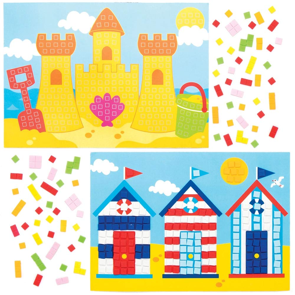 Baker Ross AT998 Seaside Mosaic Picture Kits - Pack of 4, Sticky Mosaics for Kids to Design, Make and Display. Great as a Gift for Creative Children