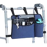 Premium Walker Bags for Folding Walkers Accessories with Cup Holder | Large Capacity Walker Bag Basket, Blue Waterproof Oxford Cloth Walker Storage Bag, For Seniors Elderly, Handicap