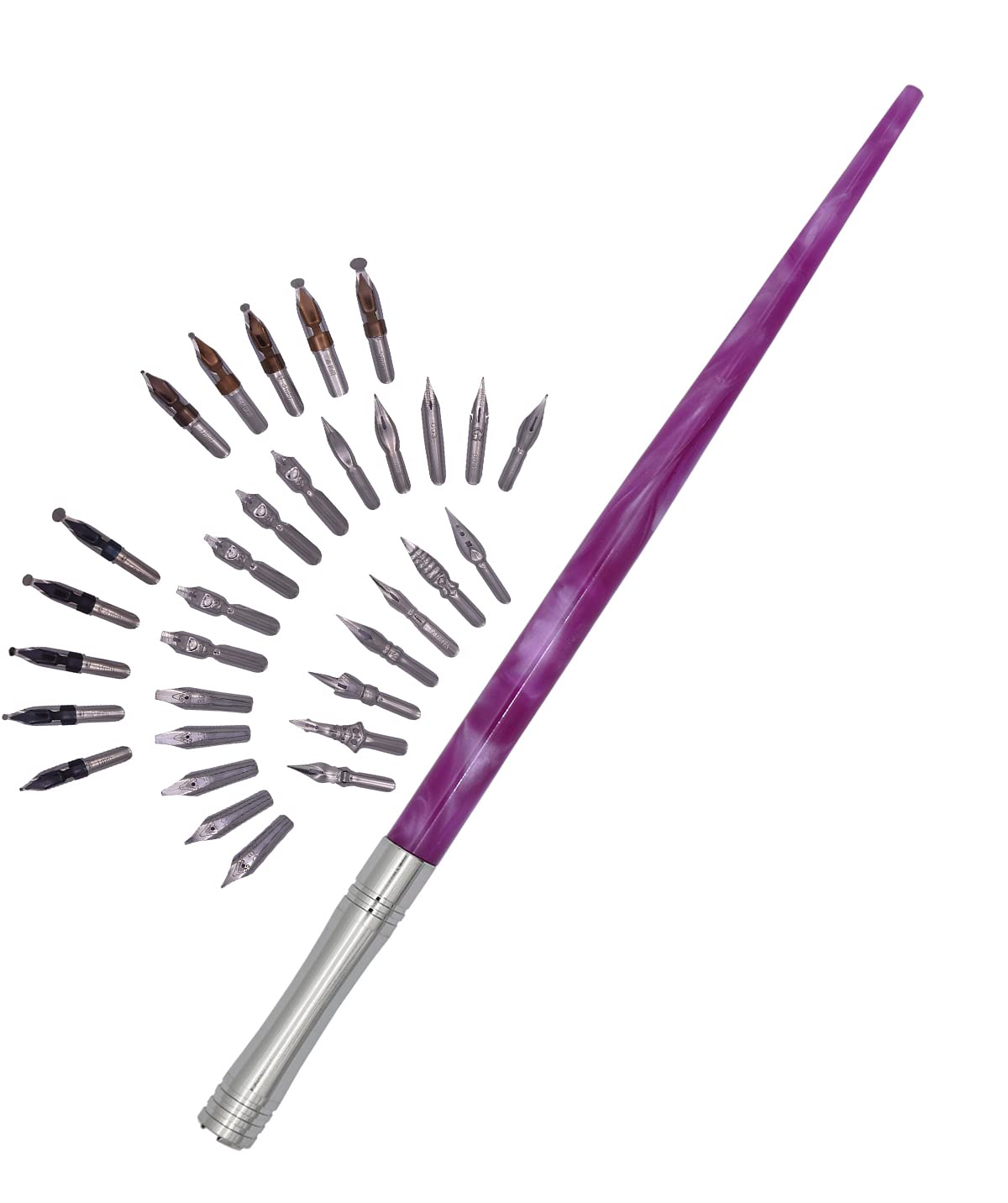 Gullor Resin Dip Pen Handcrafted Calligraphy Set with 33 Nibs for Art, Signatures, Drawing, Caligraphy Kits for Beginners (Fuchsia)