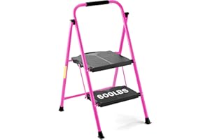 ASPERLAD Step Stool for Adults,2 Step Ladder Folding 330 lbs Anti Slip Step Stool,Foldable Ergonomic 2 Steel Stool with Wide Pedal for Home, Kitchen, Office (Pink 2 Step)