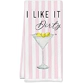 Cilrii Pink Dirty Martini Kitchen Towels, Gifts for Martini Lovers Dish Tea Towels for Kitchen Decor, Cocktail Lover Gifts Decorative Hand Towel for Bar Cart, 16x24 Inch