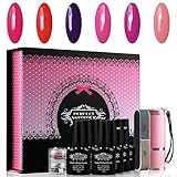 Perfect Summer Gel Nails Polishes Starter Kits 6pcs Colors Gel Polish + Clear Base Coat and Top Coat + Nail Files with 3 Watt UV/Led Portable Lamp and Nail Decorations Jewellery Sets #01