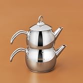 Karaca Adelya Stainless Steel Induction Teapot Set with 0.65L Teapot &amp; 1.1L Tea Kettle, Traditional Turkish Tea Set Brewing System, Dishwasher Safe, Silver