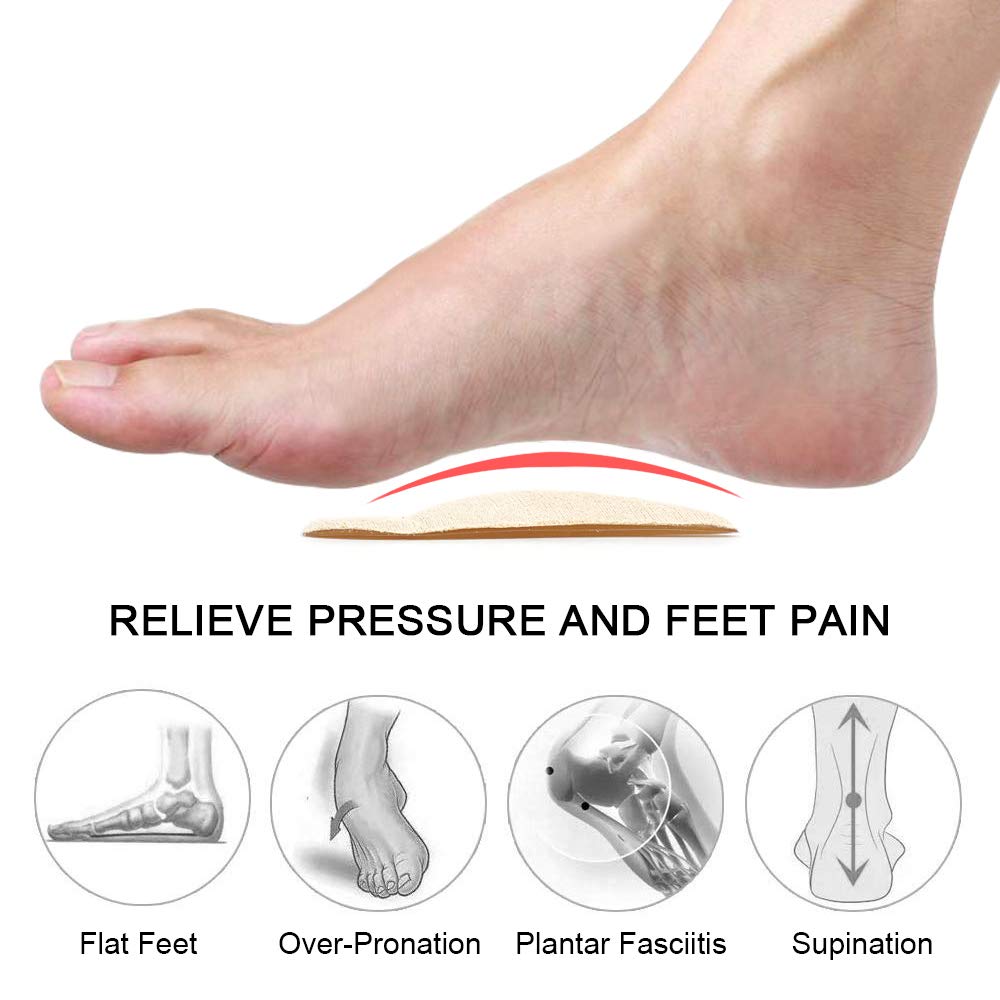 Beautulip Arch Pads for Flat Feet Adhesive Shoe Inserts Plantar Fasciitis Fallen Arch Pain Relief 3 Pairs (Beige)