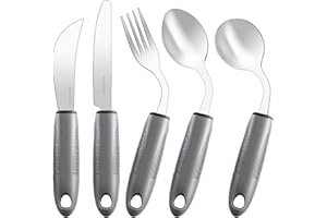 HJGL Adaptive Utensils,Weighted Utensils for Hand Tremors,Utensils for Parkinsons Patients,Elderly,Arthritis,Weak Hand Grip,Tremors&Handicapped.Stainless Steel Knife,Fork and Spoons Set (5pcs Right-Handed)