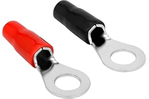 Conext Link RTB88-20 Copper Ring Terminals Insulated Wire Crimp Connectors for Car Audio with Red Black Boot 5/16" 8mm Stud h
