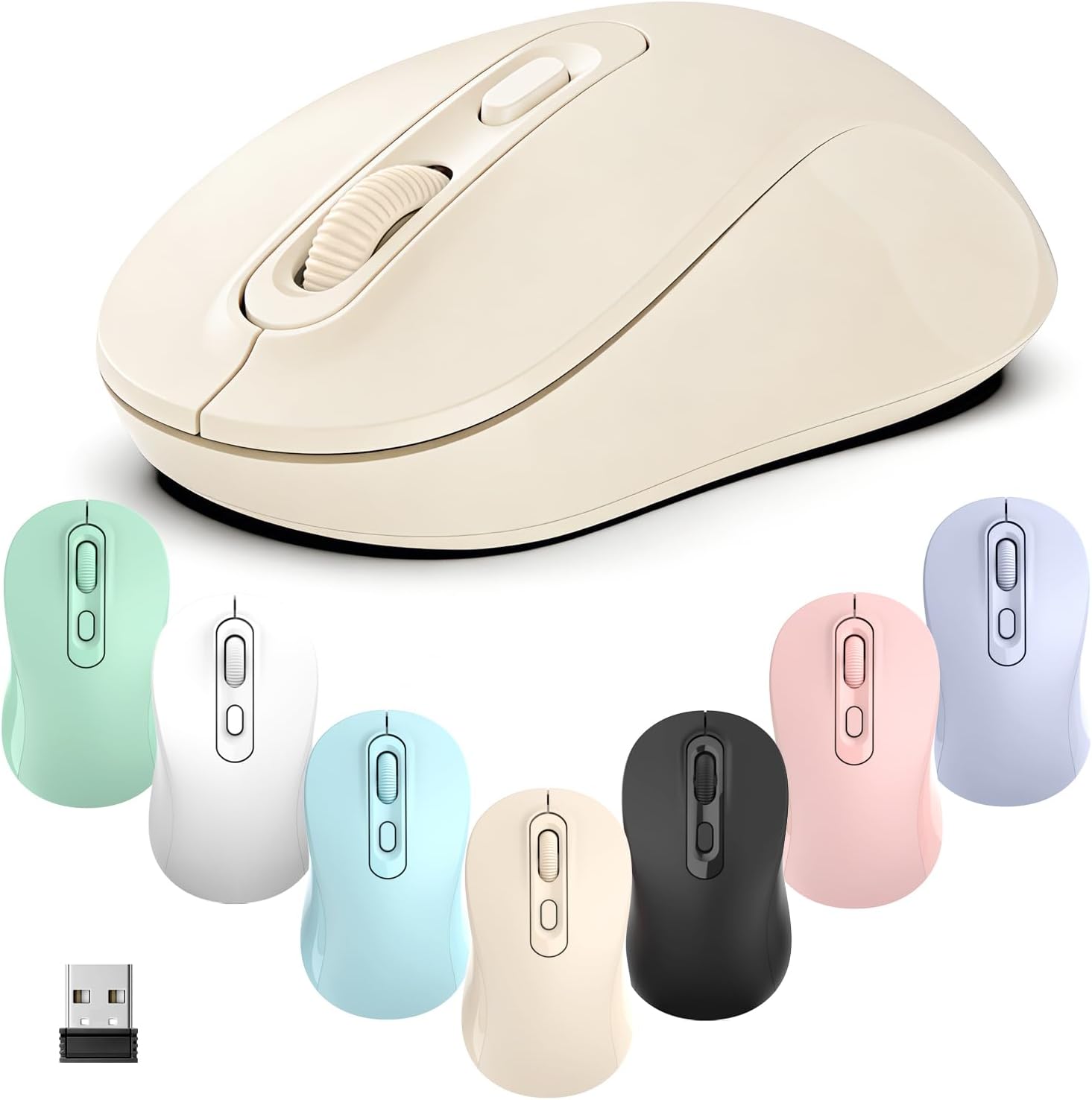 TvvTvvT Wireless Mouse, 2026 New Model, Silent Click Ergonomic Design, Portable, 4 Buttons, Adjustable DPI (800/1200/1600), for Laptop/PC/Office (Beige)