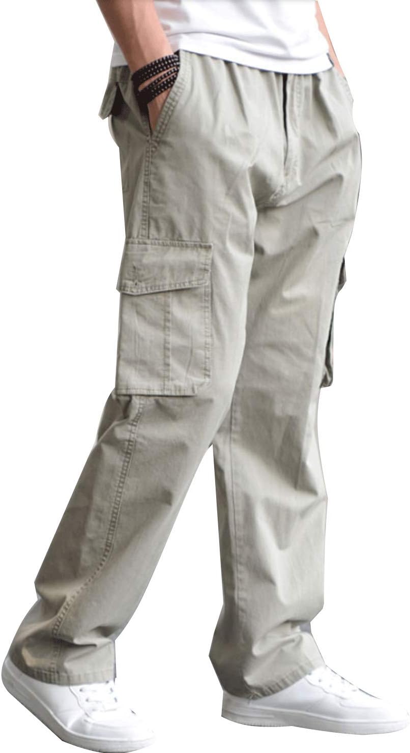 YangguTown Men's Straight-fit Stretch Cargo Pant Relaxed Fit Elastic-Waist Travel Pant