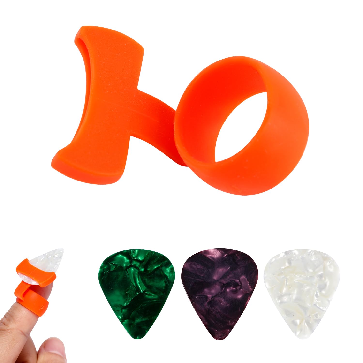 Silicone Guitar Pick Grips with 3pcs Guitar Picks, Ergonomic Guitar Finger Pick Holder Non-Slip Thumb Finger Protector for Acoustic Electric Guitar Bass Ukulele Kalimba (S)