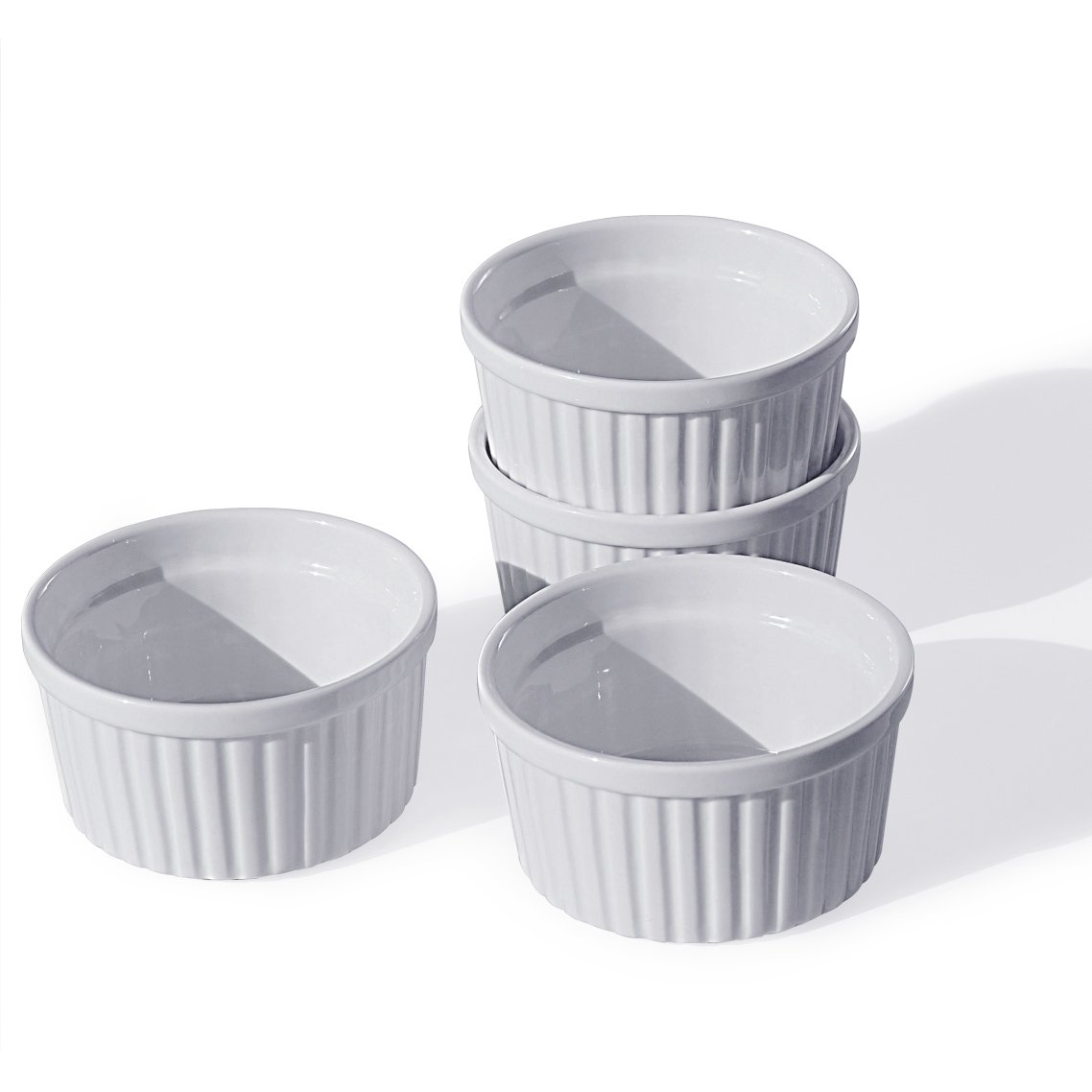 Cinf Porcelain Ramekin White 8 oz. Pudding Bowls Dishes Cup for Baking- Set of 4,Souffle Cups Dishes, Creme Brulee, Custard Cups, Desserts, Oven, Microwave, Freezer and Dishwasher Safe …