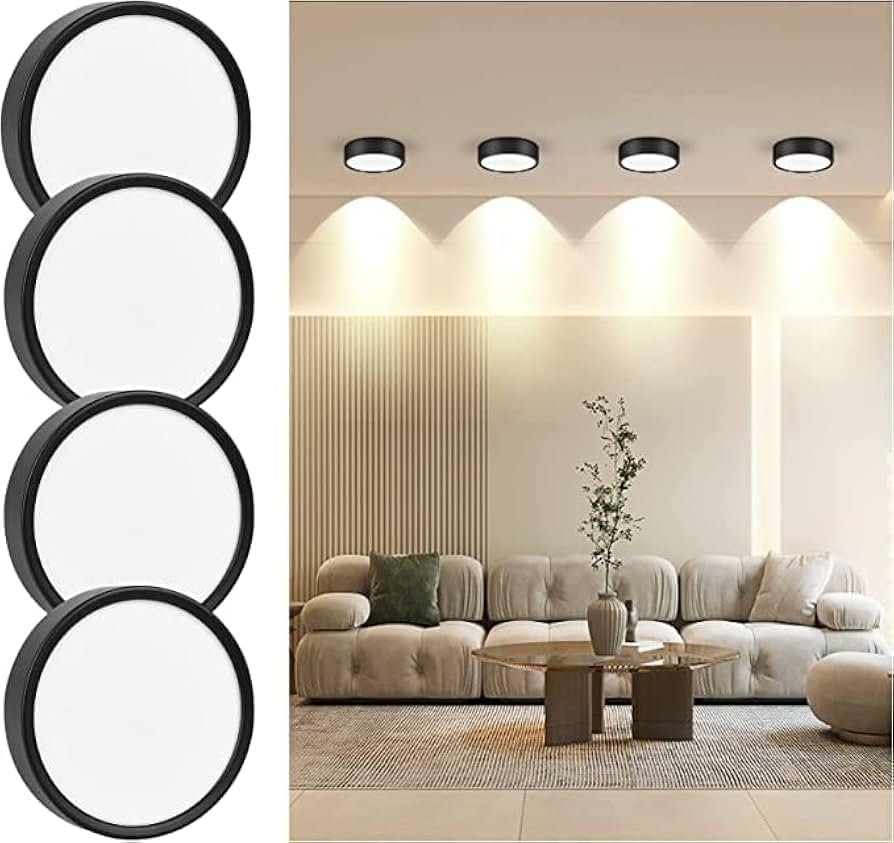 Megaluz S61W12T3 Lampara de techo interior led empotrable 12w, plafones led para techo, diseño ajustable, ahorro de energía 3 Tipos de luz, Luz Calida, Luz Neutral y Luz Fria Negro (10-15 piezas)