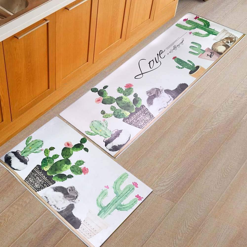 MOROTOLE Kitchen Mat Set, 2 Piece Non-Slip Waterproof Kitchen Rugs Bath Mat Doormat Oil Proof Area Rug Anti Fatigue Kitchen Floor Mat 17"x29"+17"x47"