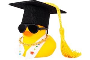 wonuu Graduation Stole Rubber Ducks, Dashboard Decorations Duck for Car Ornament Accessories with Hat Sunglasses Sash Chain (Yellow)