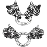 UNICRAFTALE 2 Sets 316 Stainless Steel Wolf Head End Caps with Spring Gate Rings Leather Bracelet Making Cord Ends O Rings Antique Silver Bracelet Clasps Connected for Jewelry Making