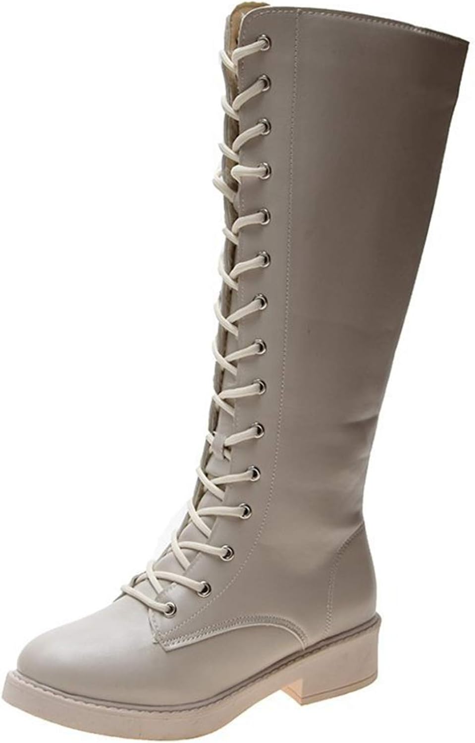 Men Knee High Boots Fashion Lace Up Pu Leather Platform Winter Boots