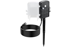 Uargd Outdoor Power Stake with 15 FT Extension Cord, Weather-Resistant Power Strip with Cover and Overload Protection, 6 Outl