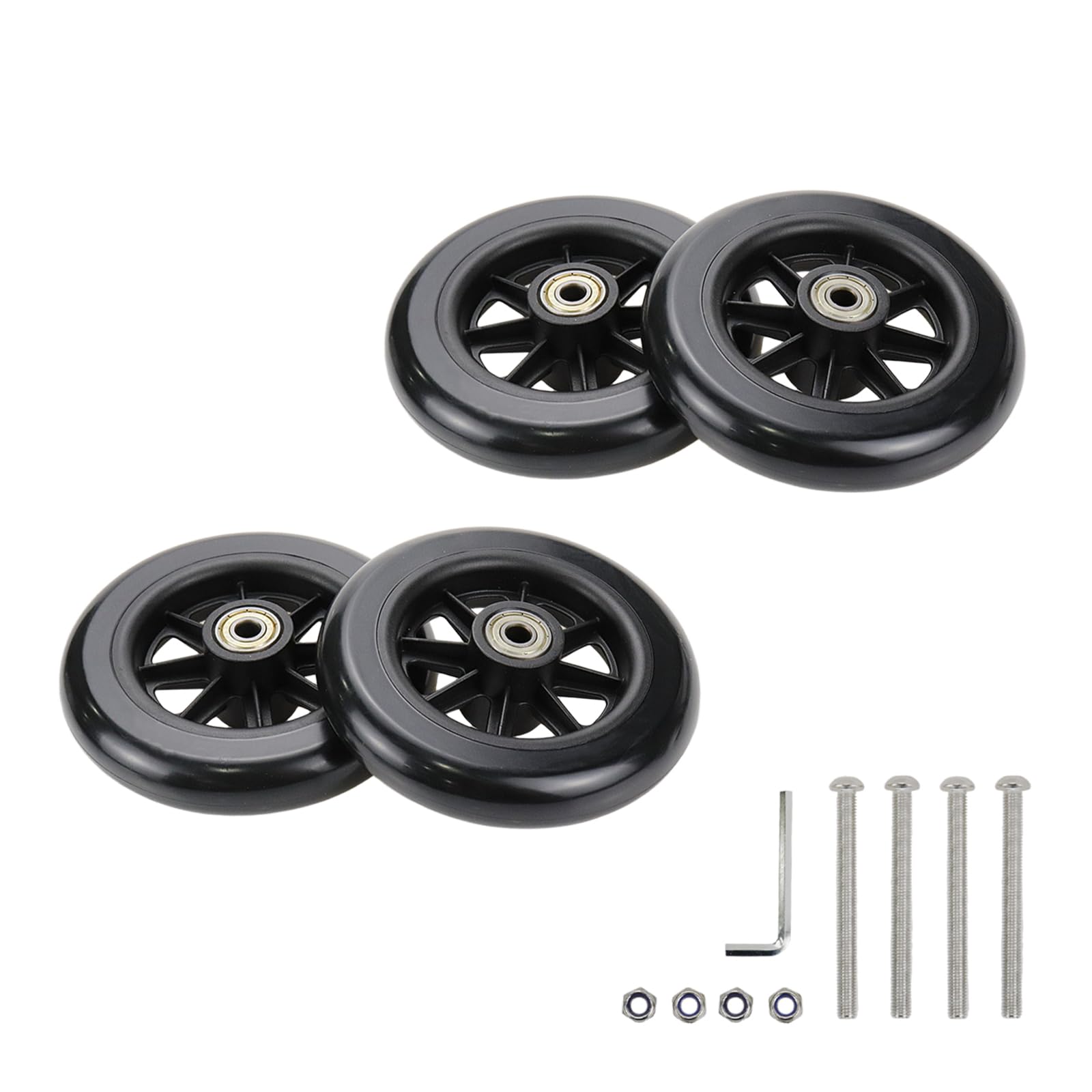 Photo 1 of ***TWO ONLY***Savagrow 4Pcs Wheel Replacement for Wheelchairs, Rollators, Walkers 4.84" Black with 85mm Screws & L-Wrench