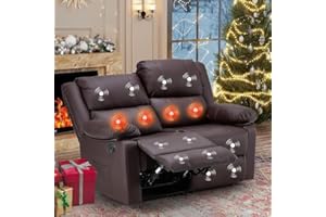 YODOLLA Loveseat Recliner with Heat&Massage Function, RV Couch Wall-Hugger Reclining Sofa Modern Manual Faux Leather Control, Home Theater Seating, Brown