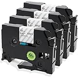 Replacement for Brother P-Touch Label Tape White on Clear TZe-135 Tape 12mm 0.47 Inch TZe TZ Laminated Work for Brother Ptouch PT-D210 PT-H100 PTD400AD PT-P700 PTD600 Label Maker, 1/2", 4-Pack