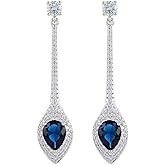 RIZILIA Dangle Drop Pierced Earrings with Pear Cut CZ [White Cubic Zirconia] in White Gold Plated, Simple Modern Elegant