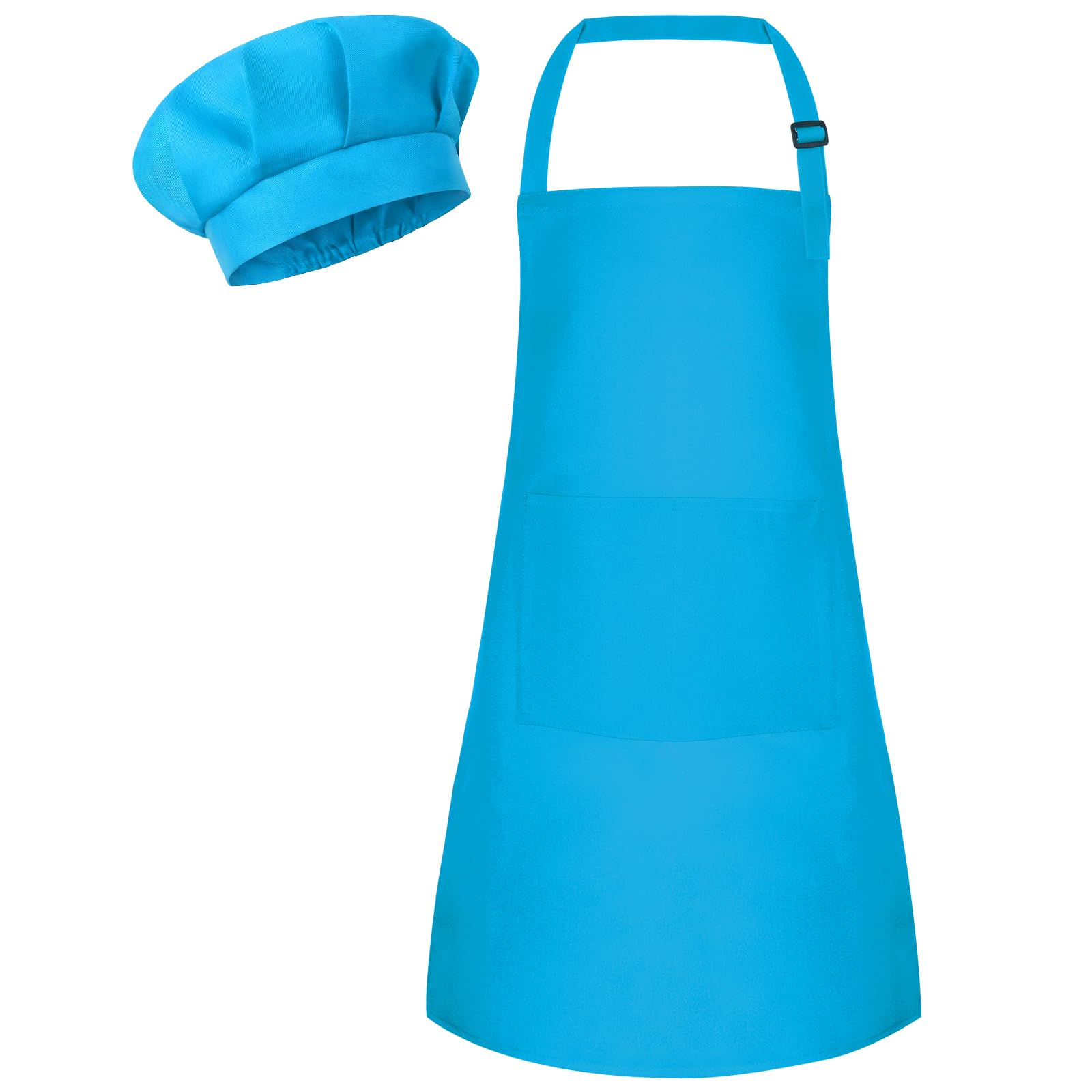 Bouiexye 1 Set Kids Apron and Chef Hat Set Children Apron Adjustable with 2 Pockets Children Chef Painting for Cooking Baking Painting Crafts Making (Blue)
