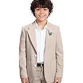 Boys Seersucker Suit 2 Piece Slim Fit Summer Beach Wedding Outfit Kids Blazer Jacket Dressing Pants Suits for Toddler Teenage