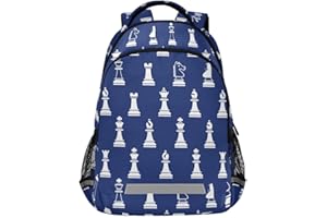 KUEJOP Kids Backpack Chess Blue and White Pattern Elementary School Bag