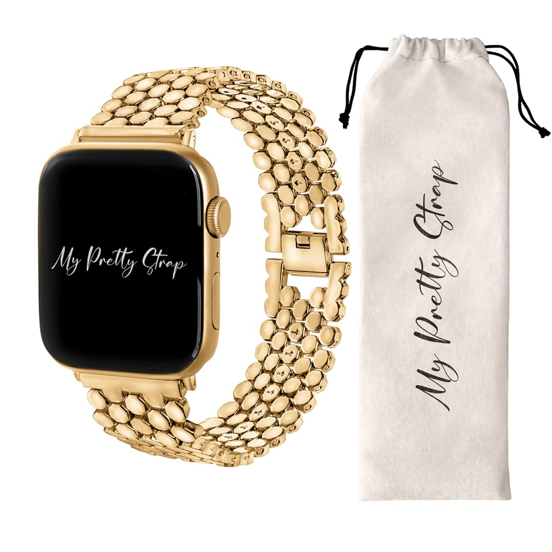 Honeycomb Apple Watch Band 38/40/41mm or 42/44/45/49mm, Stainless Steel Metal Gold for Women