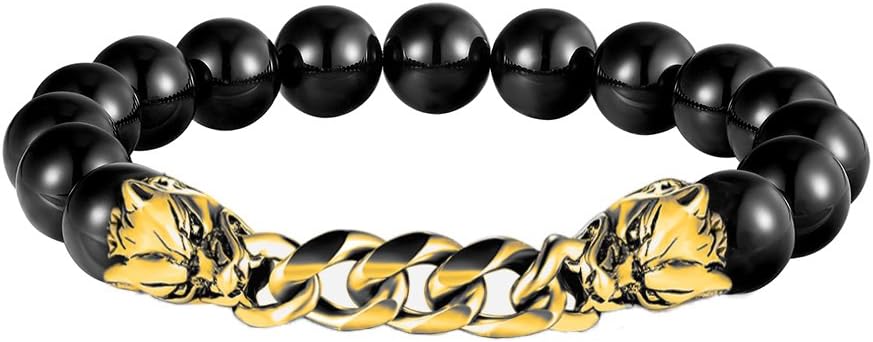 FGA for Men and Women Elastic Volcanic Lava Stone/Agate Stone Round Beads Bracelet with Natural Stone Link Bracelet